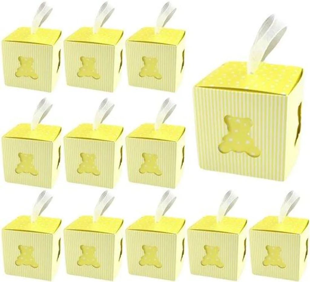 Boîtes-cadeaux jaunes lot de 50 avec rubans en organza blanc - 5x5cm