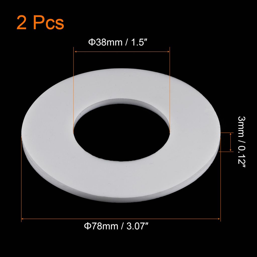 2er Pack PTFE Flachdichtung 78mm ?.D. 38mm i.D. 3mm DN32 Flanschdichtung wei?