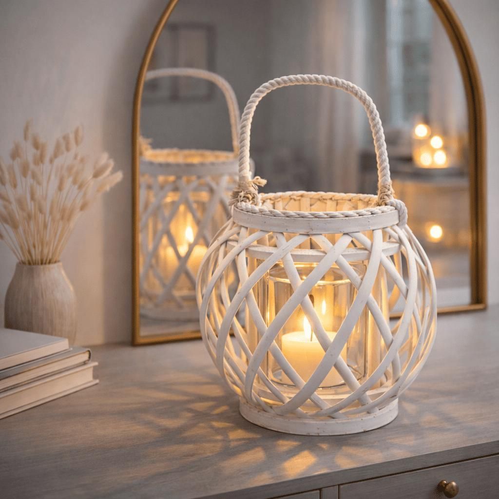 Windlicht Laterne Rattan Teelichthalter Kerzenhalter Deko Glaslaterne Holz Kugel