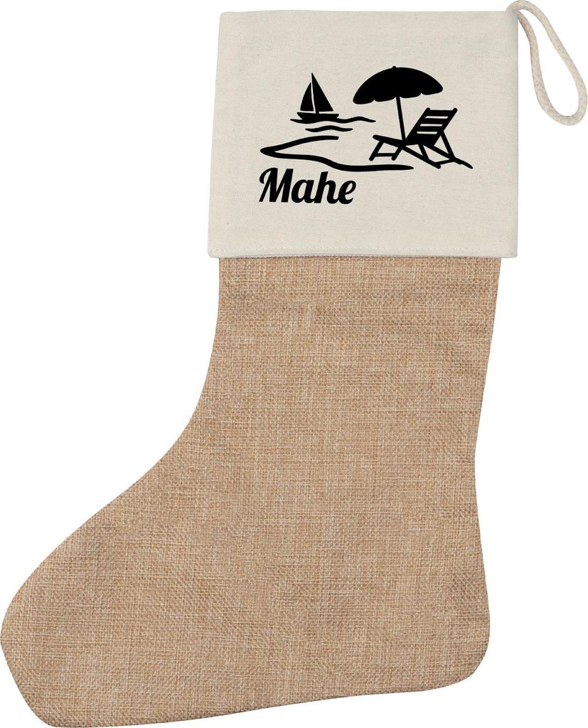 Huuraa Weihnachtsstrumpf Mahe Inselmotiv Seychellen Beige Jute Kaminstrumpf Geschenkidee