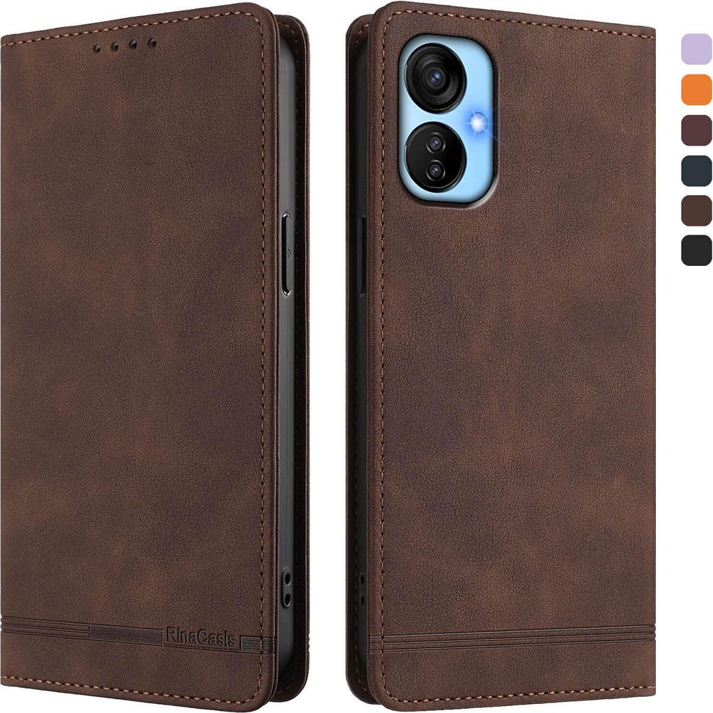 Hülle für Tecno Spark 9T/Spark 9 Pro, Retro Kunstleder Ständer Klapphülle mit Kartenfächer und Magnetische Braun