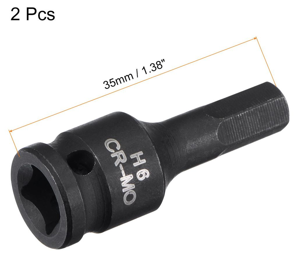 2x 6mm Schlag Innensechskant Bohrer Stecknuss 1/4" quadratisch Antrieb 35mm L?nge CR-MO Metrische Gr??en