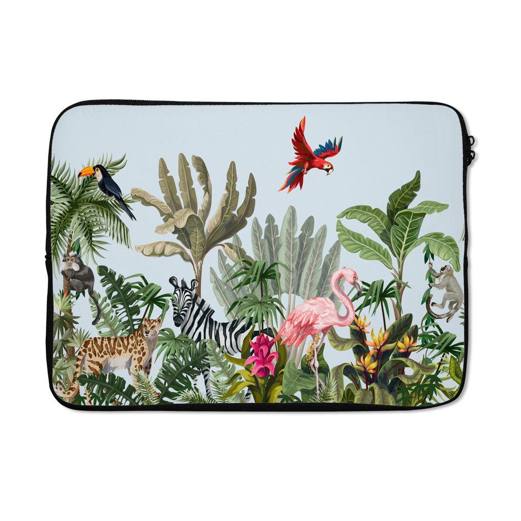 MuchoWow Laptop Hülle 14 ZollDschungel - Flamingo - Affe - Jungen - Mädchen - Kinder Laptoptasche - Laptoptasche - Stoßsicher - Schutzhaube