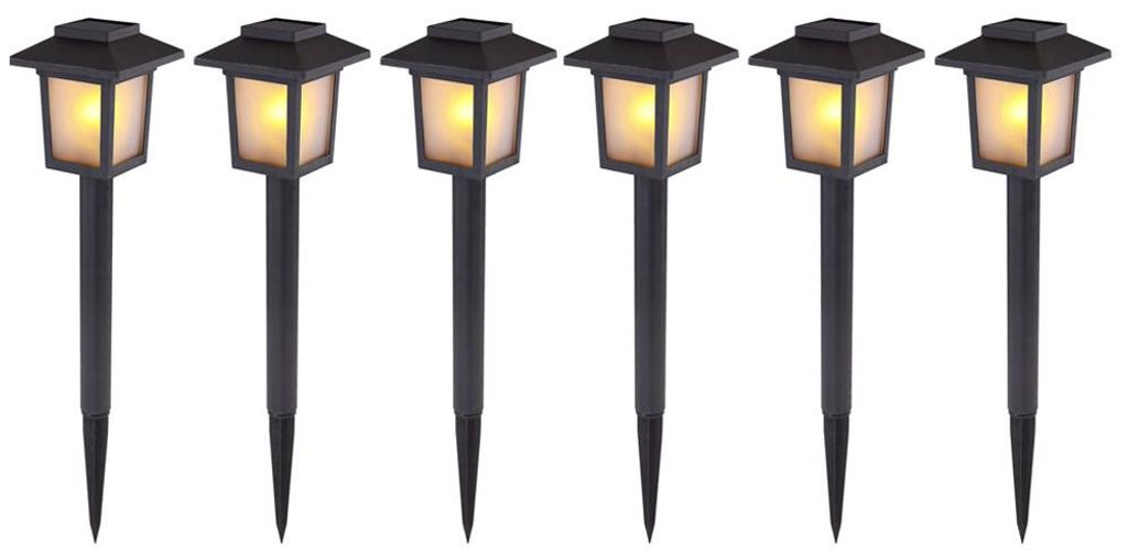 6er Set LED Solarlampen, Laternen Design, Feuereffekt, H 37 cm