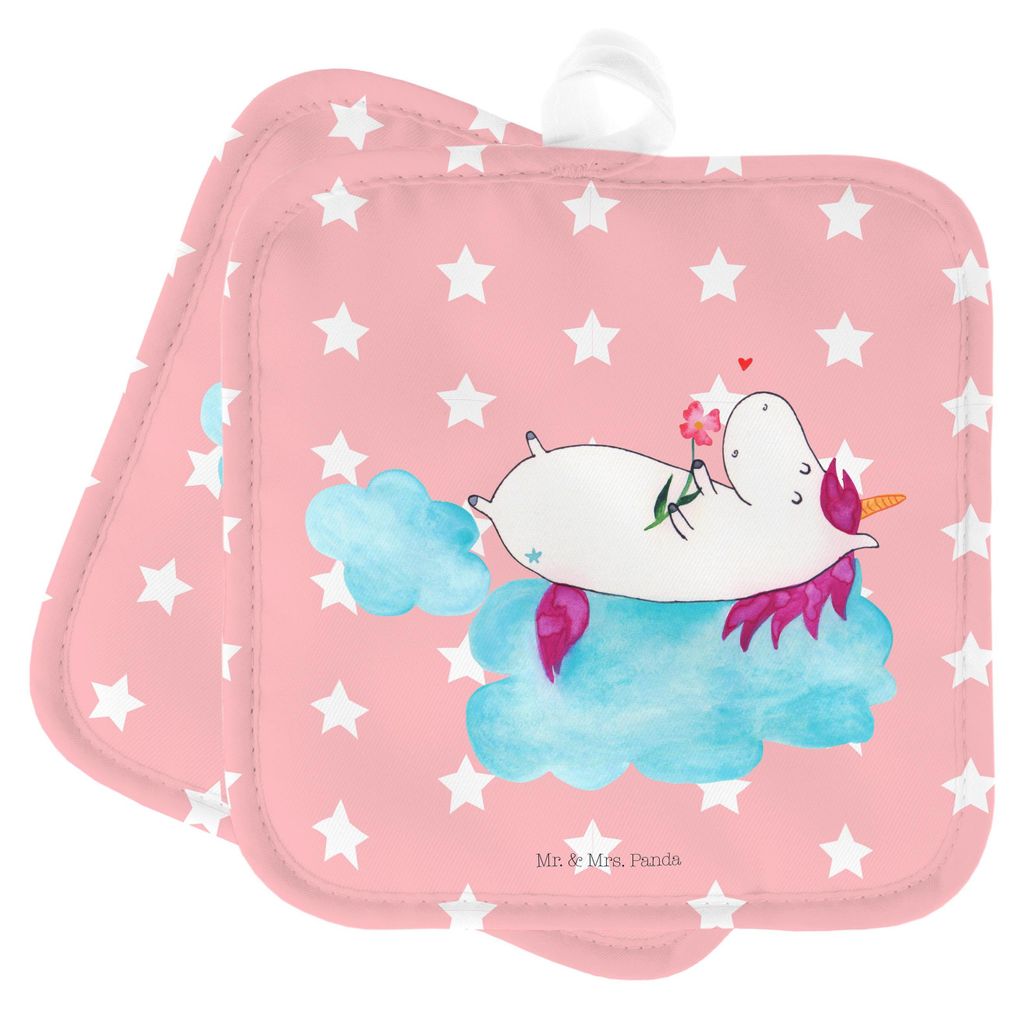 Mr. & Mrs. Panda Topflappen Einhorn Verliebt - Rot Pastell - Geschenk, Liebe, Doppel, Topfuntersetzer, Wolke, Einhörner, Freundin, Ofenlappen, Uni...