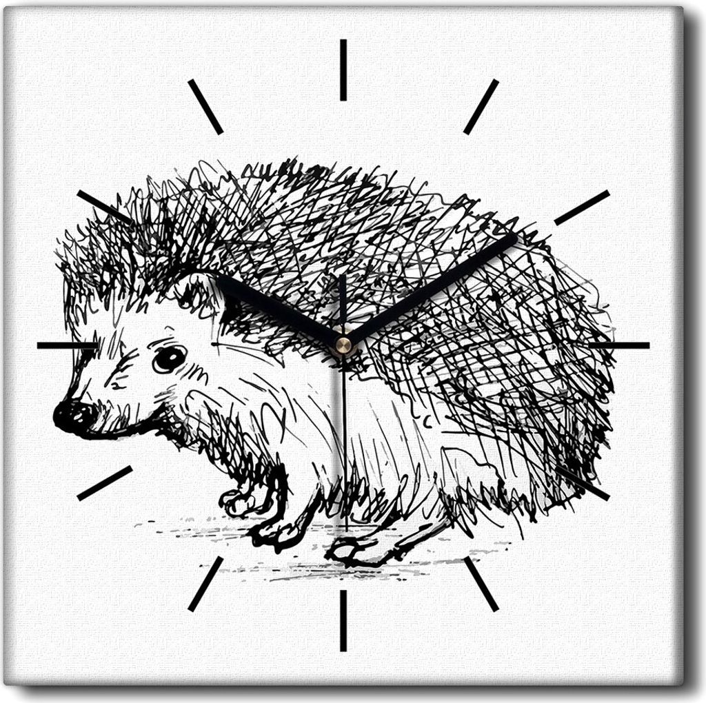 Coloray Uhr auf Leinwand 30x30 cm Wand Uhr Dekoration Wohnzimmer Segeltuch schwarze Hände -Igel-Tier