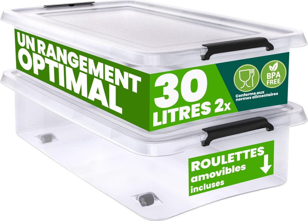 DEUBA® 2x Boîte de rangement 30L en plastique transparent Image du produit 