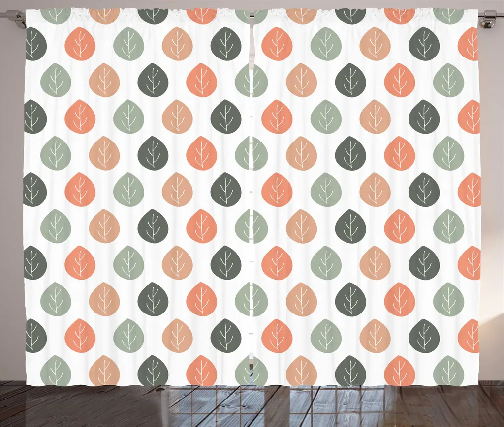 Rideau pour grand salon saumon motif feuilles d'automne 280 x 225 cm