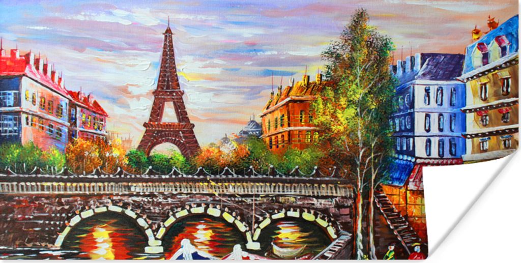 MuchoWow Poster Gemälde - Öl - Eiffelturm - Paris - Wasser 80x40 cm - Wanddeko