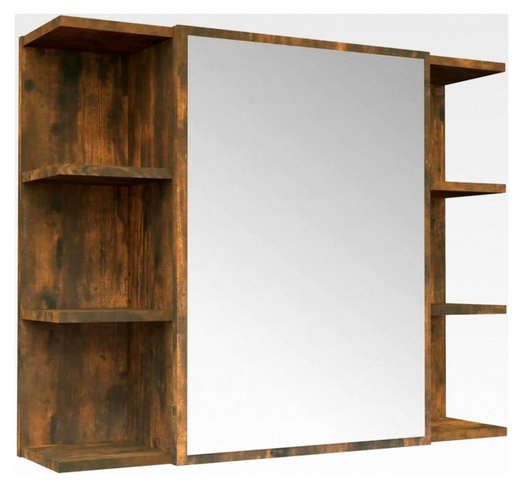 Spiegelschrank für das Badezimmer mit Tür und Fächern, Wandschrank, Badspiegel, moderne Badmöbel aus Räuchereiche Holzwerkstoff