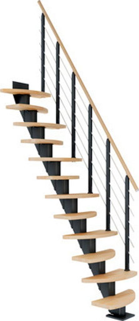Pertura Mittelholmtreppe Aris Buche Leimholz Anthrazit variabel 64 cm 12 Stufen / 13 Steigungen Relinggeländer Anthrazit