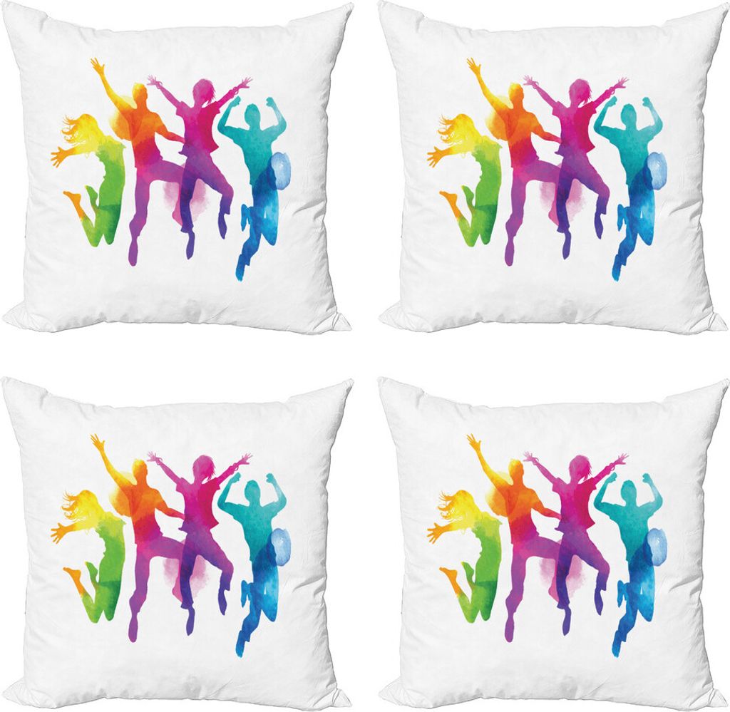 ABAKUHAUS Jugend Kissenbezug Set (4 Stück), Rainbow Colored Teens, Moderner Doppelseitiger Digitaldruck, 50 cm x 50 cm, Mehrfarbig