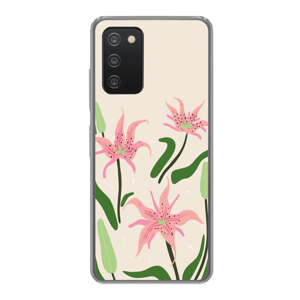 MuchoWow Handyhülle Schutzhülle Hülle für Samsung Galaxy A53 5G Blume - Rosa - Blätter Silikon Softcase Handy Hülle - Schutzabdeckung