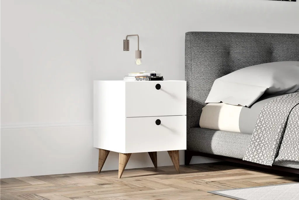 Table de chevet Kada Skye Decor en blanc mat, dimensions 40 x 42 x 55 cm