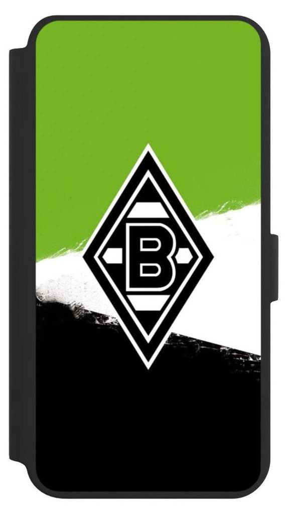 NIVOCASE Klapphülle für Samsung Galaxy S24+ Handyhülle aus Kunst Leder NIVOflip schwarz Borussia Mönchengladbach Offizielles Lizenzprodukt BMG