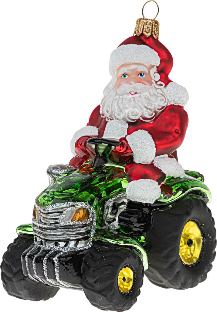 Christbaumschmuck Glas Weihnachtsmann auf Traktor 10cm bunt Produktbild 