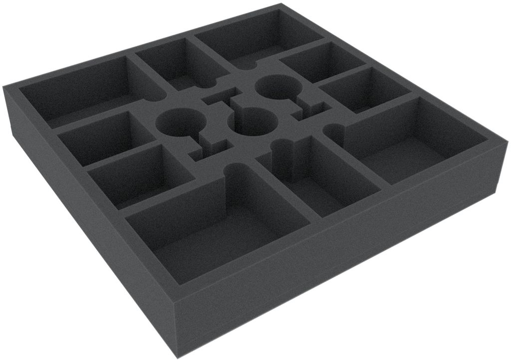 Schaumstoffeinlage 285x285x50 mm mit 13 Fächern für Brettspiele