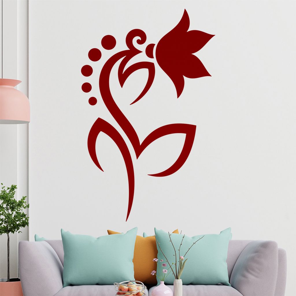 Blume - Linien Punkte Wandtattoo in 6 Größen - Wandaufkleber Wall Sticker - Dekoration, Küche, Wohnzimmer, Schlafzimmer, Badezimmer