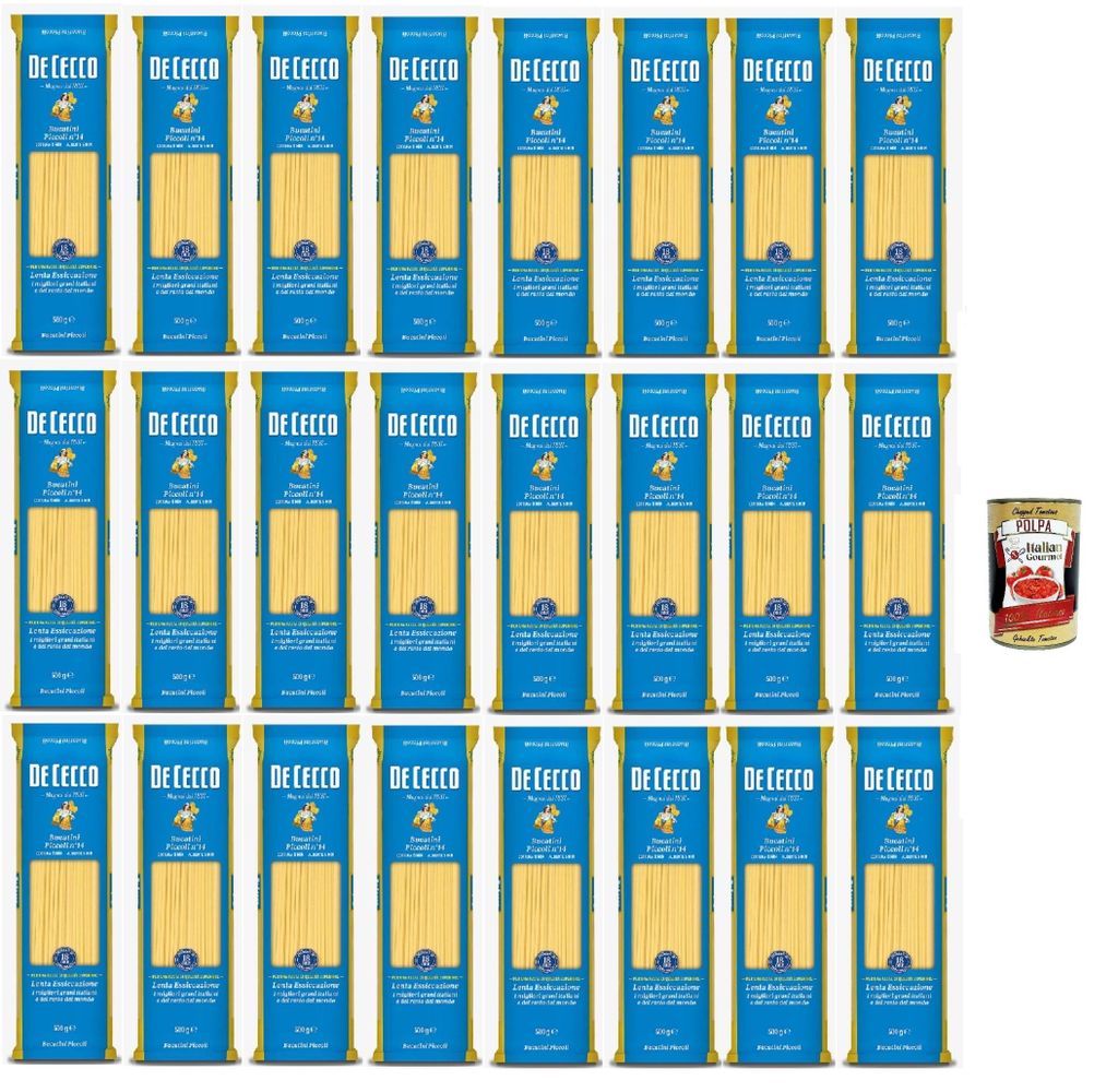 De Cecco Bucatini Piccoli Nr. 14, Pasta 24 x 500 g, langsames Trocknen, hochwertiges Hartweizengrieß, 8 min kochen (al dente 6) Ideal all'Amatrici...