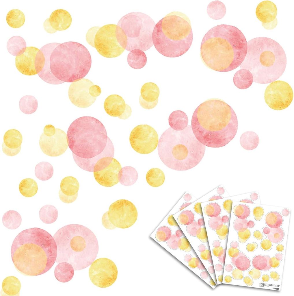 140 Wandsticker für Kinderzimmer und Babykzimmer - Rosa Pastell Dekoration mit Punkten - Mädchen und Jungen - Set von 140 Stickern