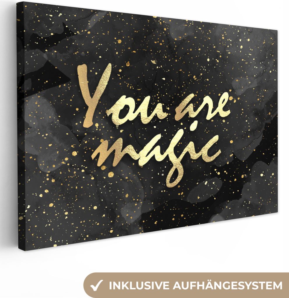 OneMillionCanvasses - Leinwandbilder - 150x100 cm, Zitate - Magie - Gold - Schwarz, Wandbilder Kunstdruck Wanddekoration