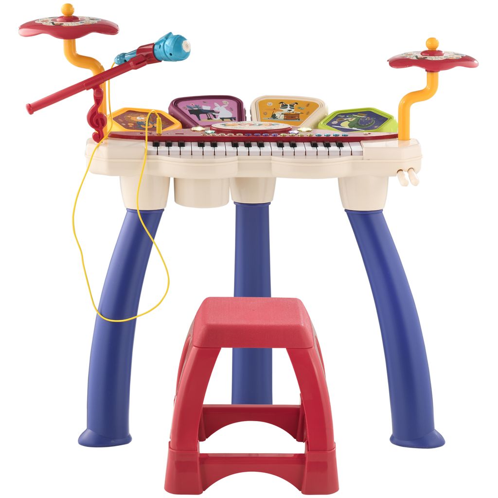 AIYAPLAY Elektronisches Klavier für Kinder, Klavier für Kinder, 2 in 1, mit 32 Tasten, Akku, Hocker, Mikrofon, 19 Liedern und einstellbarer Lauts...