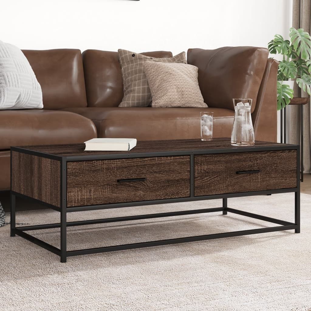 Maison Exclusive - Couchtisch Braun Eichen-Optik 100x50x35 cm Holzwerkstoff Metall