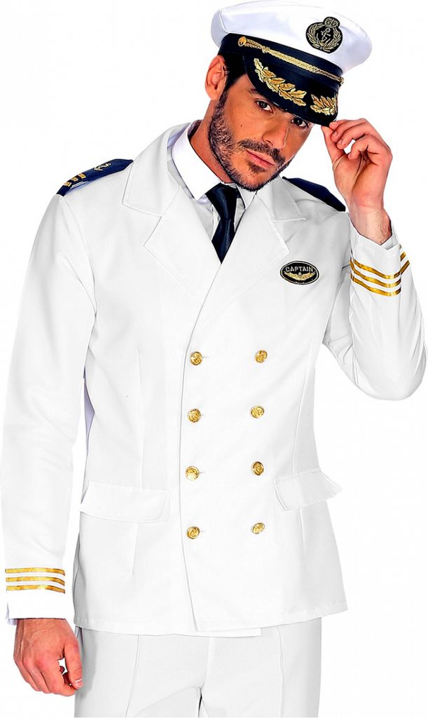 Weiß-Goldenes Schiffskapitän Jacket für Herren Größe: L