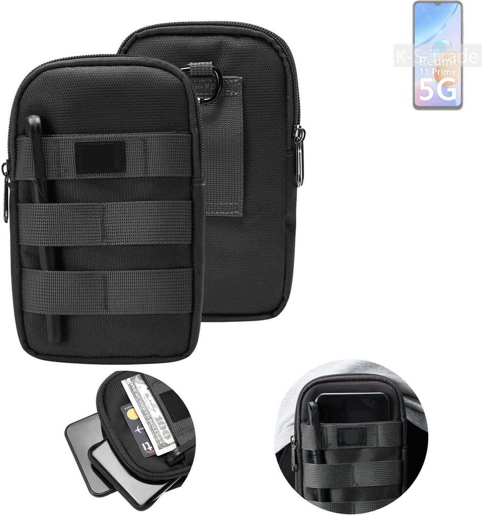 K-S-Trade Holster Gürtel Tasche kompatibel mit Xiaomi Redmi 11 Prime 5G Handy Tasche Schutz Hülle dunkel-grau viele Fächer, 1x