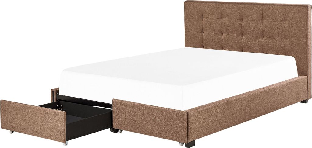 BELIANI Polsterbett Braun Leinenoptik 180 x 200 cm mit Bettkasten Stauraum Modern Elegant Glamourös Gepolstertes Bett für Schlafzimmer