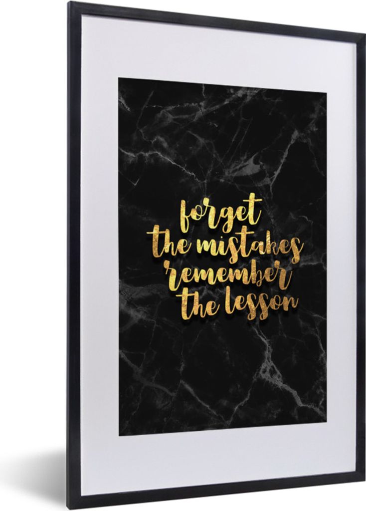 MuchoWow Gerahmtes Poster Zitat - Leben - Gold - Marmor 40x60 cm - Poster mit Schwarzem Bilderrahmen Wandposter Rahmen Foto Bilder - Poster in Ra...