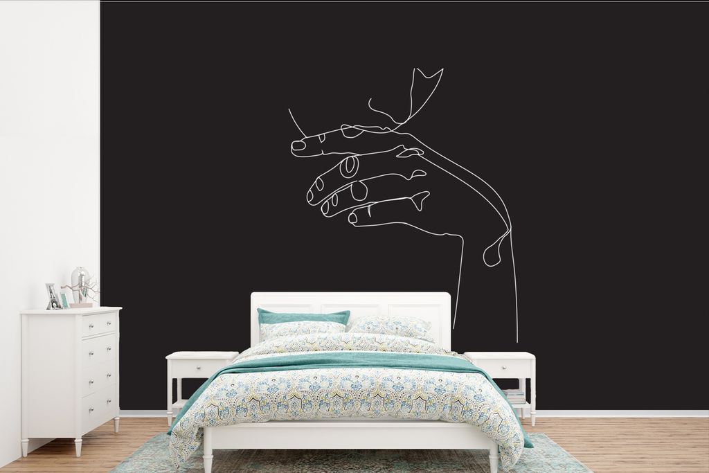 MuchoWow Fototapete für Wohnzimmer oder Schlafzimmer Wandtapete Vinyl Motivtapete Kopf - Hand - Strichzeichnung - 390x260 cm - Papiertapete