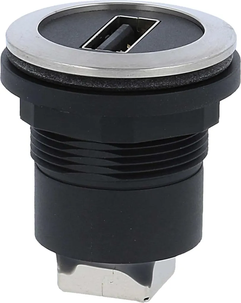 Prise USB ronde en acier inoxydable double coupleur Schlegel noir