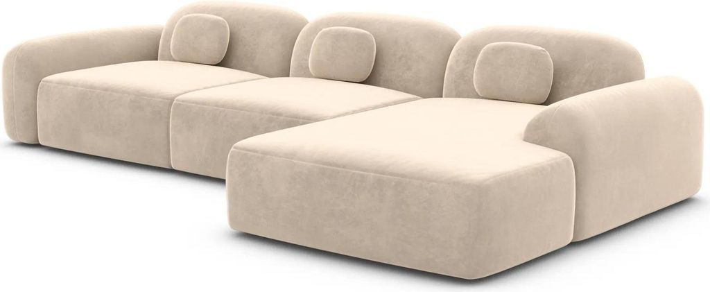 Samtstoff L-Form Sofa Nuvia Creme Rechts