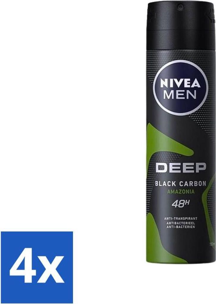 Nivea - Men - Deodorant - Spray - Deep Black Carbon Amazonia - 150 ml - Vorteilspack - 4 Stücke