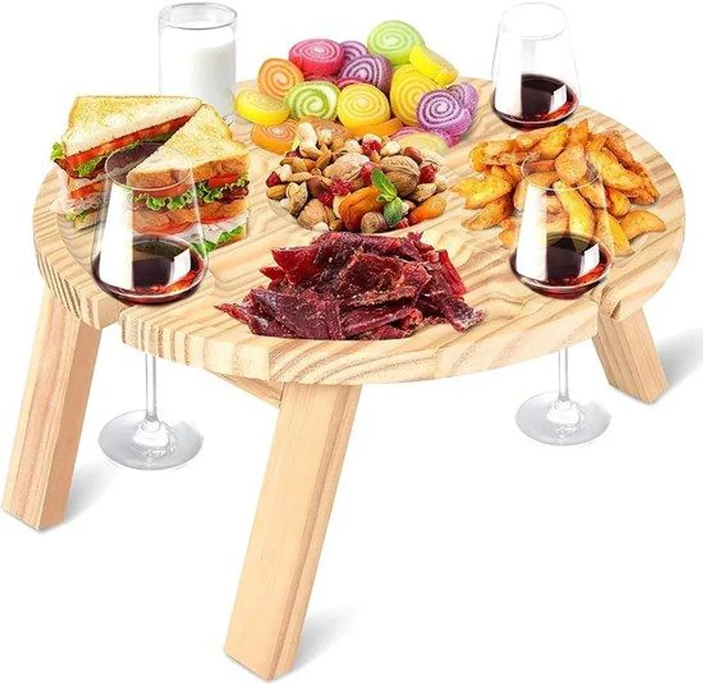 Banc de pique-nique pliable en bois rond : la solution gain de place