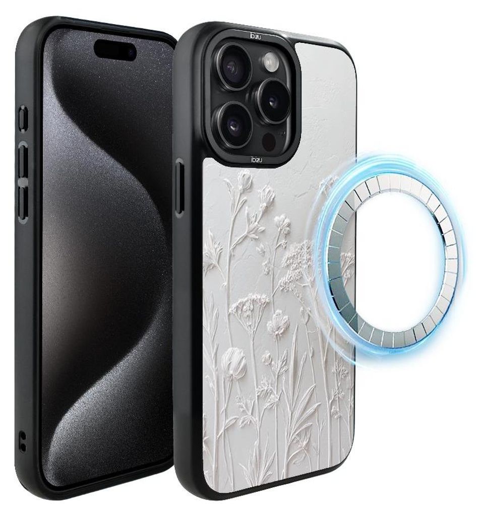 Schutzhülle für das iPhone 15 Pro, MagSafe-kompatibel, mattschwarze Seiten, getrocknete Wildblumen