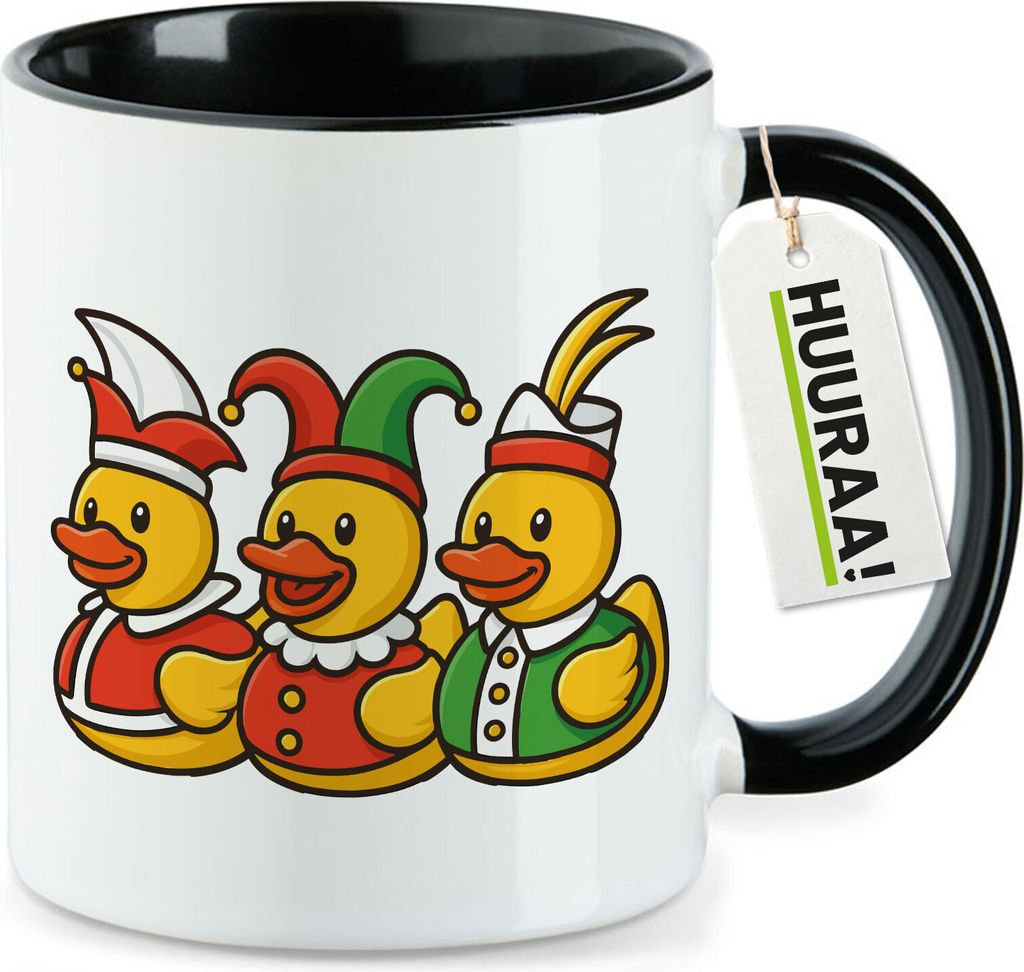 Huuraa Kaffeetasse Quietscheente Dreigestirn Gummiente Karneval 330ml Schwarz Keramik Kaffeebecher Geschenkidee