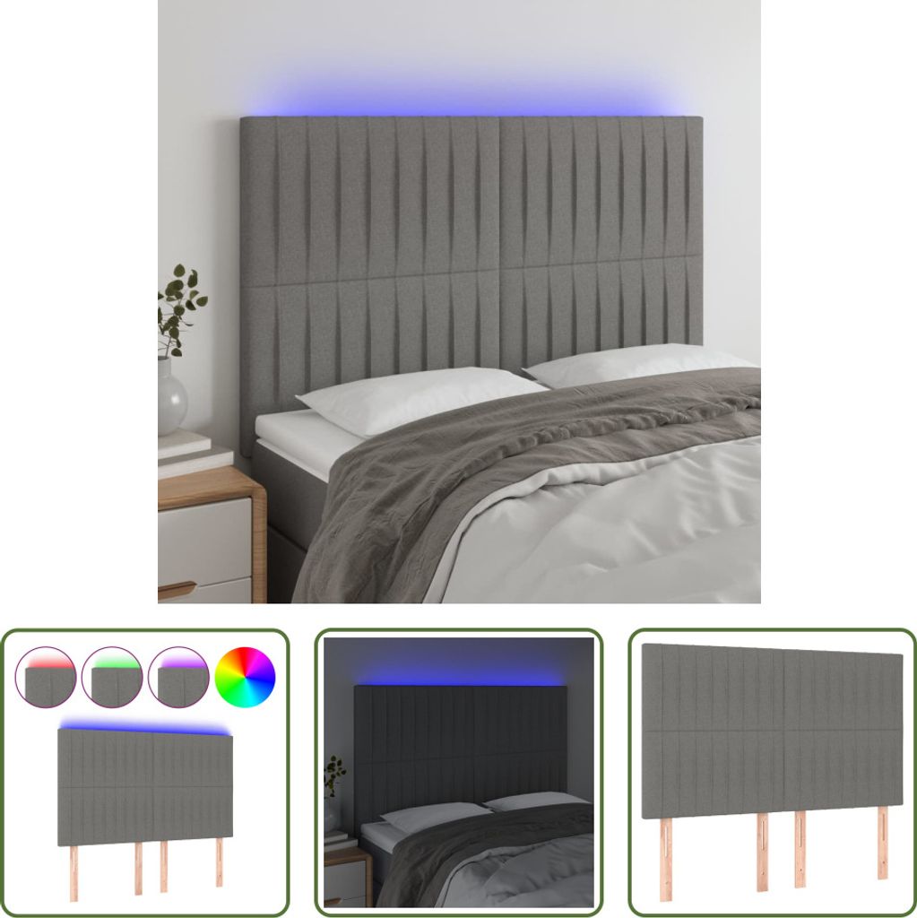 The Living Store LED Kopfteil Dunkelgrau 144x5x118/128 cm Stoff