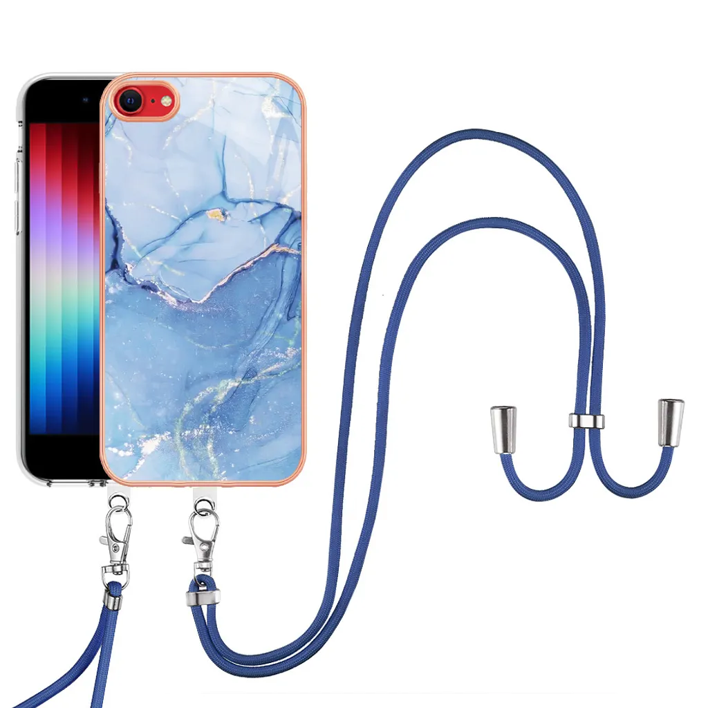 Cover Tracolla iPhone 8/7/SE 2022 Blu: Protezione TPU con Cordino