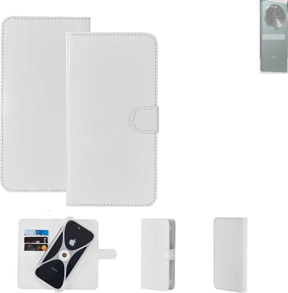K-S-Trade Handy Hülle Schutz Hülle kompatibel mit Oppo Find X6 Cover Case Bookstyle Bumper weiß 1x