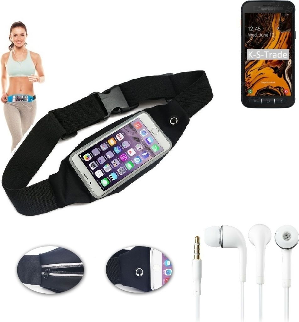 K-S-Trade Bauchtasche Gürteltasche kompatibel mit Samsung Galaxy Xcover 4s schwarz + Kopfhörer. Sport Running Jogging Fitness Laufen Umhängetasche