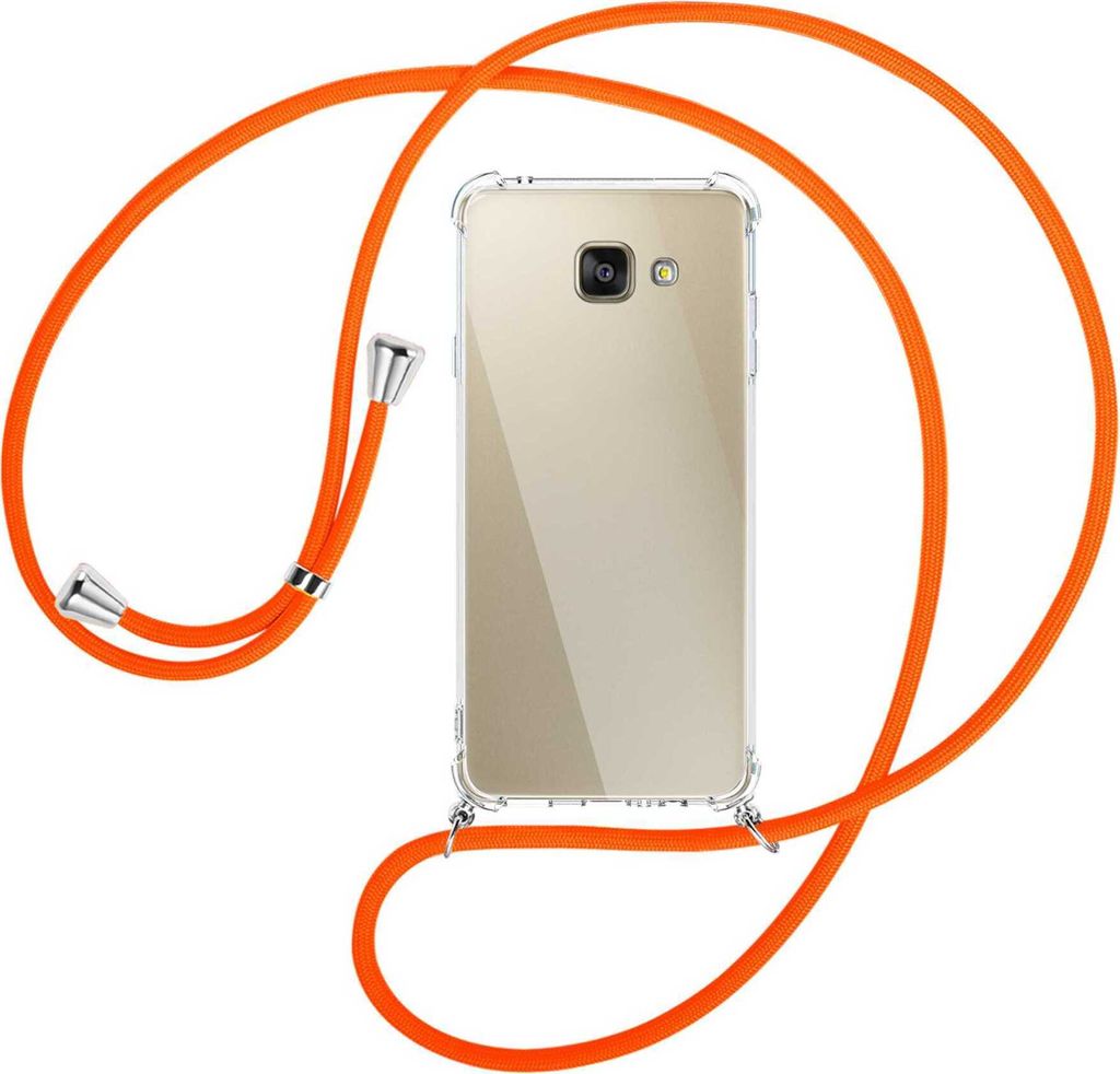 Handykette Backcover-Schutzhülle mit Band (Metall silberfarben) für Samsung Galaxy A5 2016 (SM-A510) - neonorange