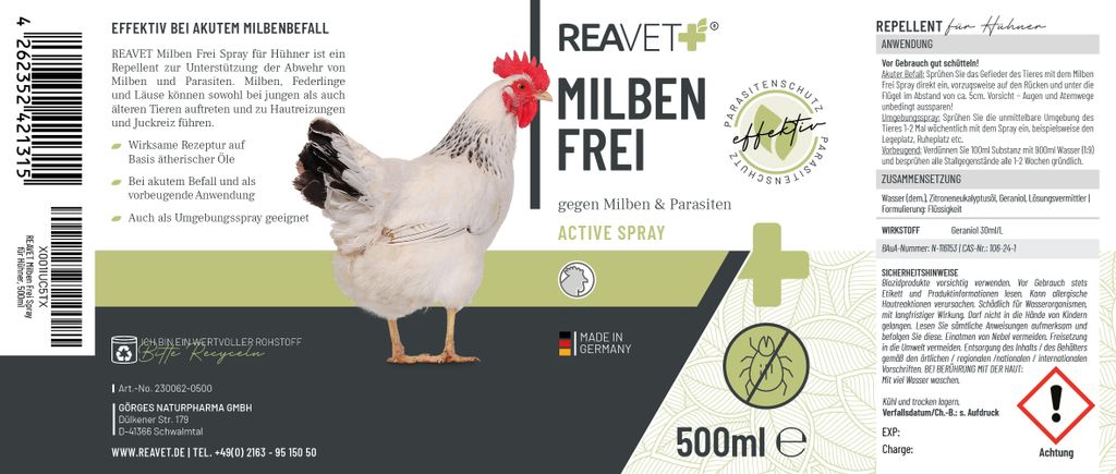 REAVET Milbenspray für Hühner 500ml – Milbenmittel gegen Produktbild 2