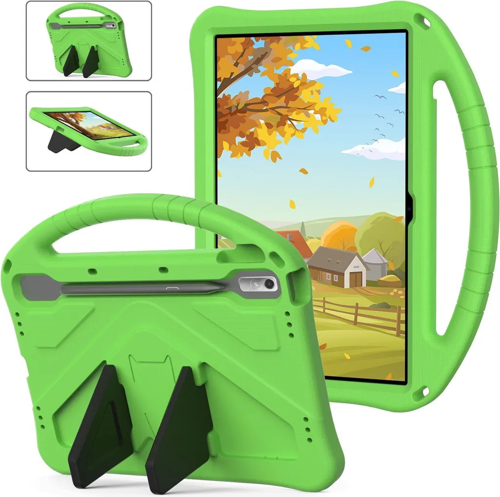 Custodia per bambini per Lenovo Tab P11 Pro 2nd Gen 11.2" (TB-132FU/TB-138FC) 2022, custodia antiurto leggera in EVA con supporto pieghevole e maniglia verde