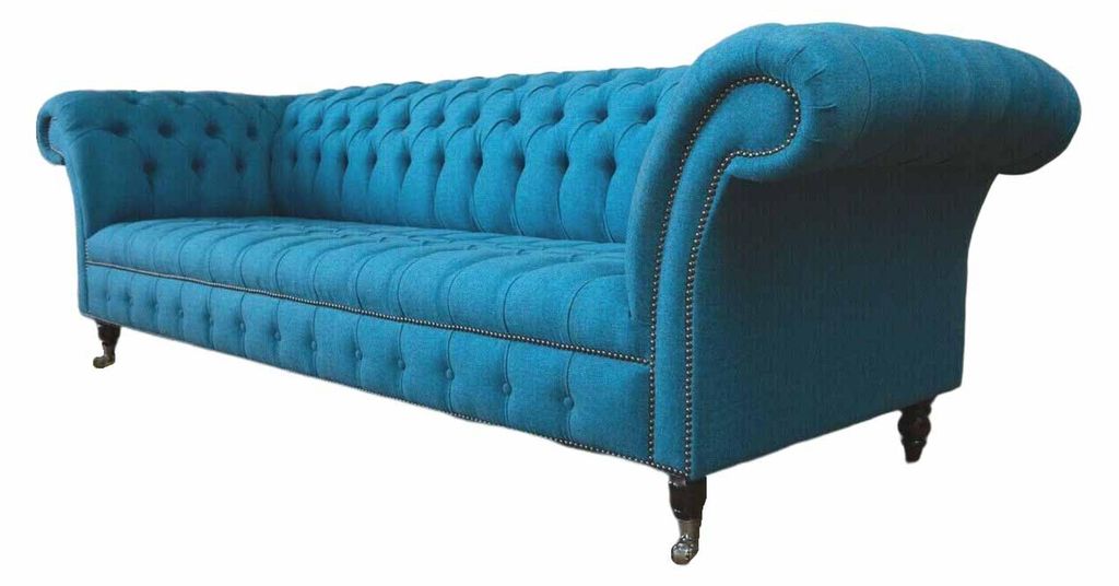Chesterfield Polster Sofas Design Textil Sofa 4 Sitzer Sofa Luxus Design Blaue