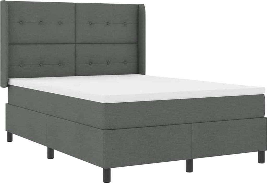 vidaXL LED Boxspringbett mit Matratze Dunkelgrau 140 x 190 cm Stoff