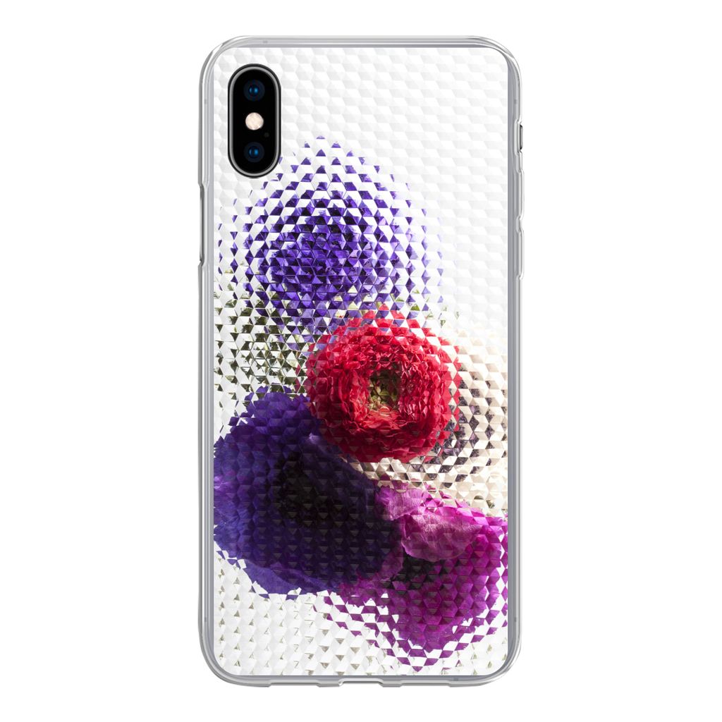 MuchoWow Handyhülle Schutzhülle Hülle für iPhone Xs Mohn - Blumen - Glas Silikon Softcase Handy Hülle - Handytasche