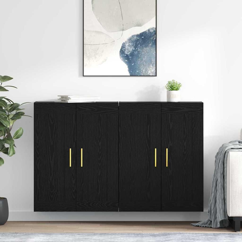 vidaXL Wandmontierter Schrank 2 pcs Schwarz Eichen-Optik Holzwerkstoff