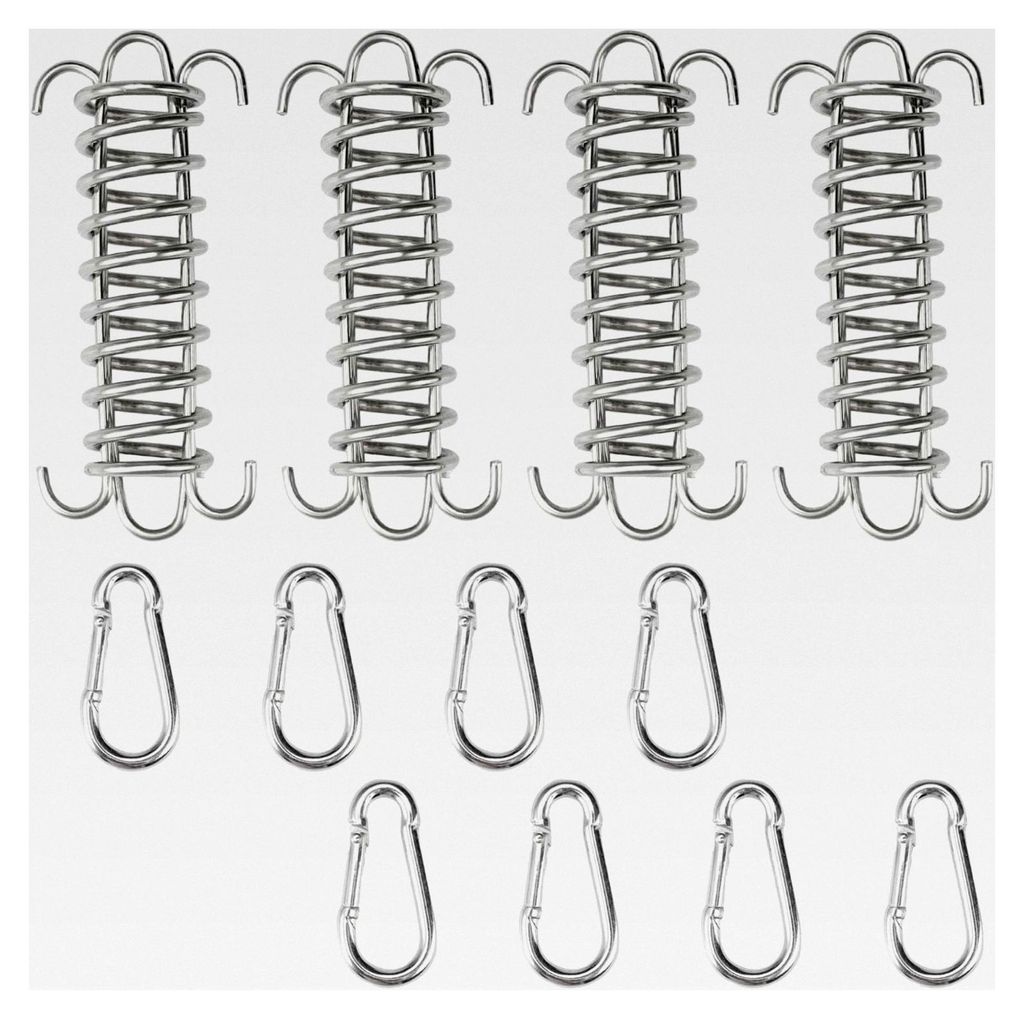 4 Stück Spannfedern für Sonnensegel mit 8 Karabinern, Edelstahl Spannfedern Set, Seilspanner für Sonnensegel, Zugfedern mit Haken für Campingze...